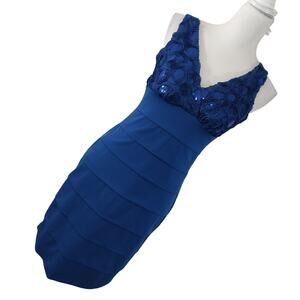 EN FOCUS STUDIO! FAB ROYAL BLUE TIERED, EMBROIDERED ROSE BOSOM DRESS! SZ 4